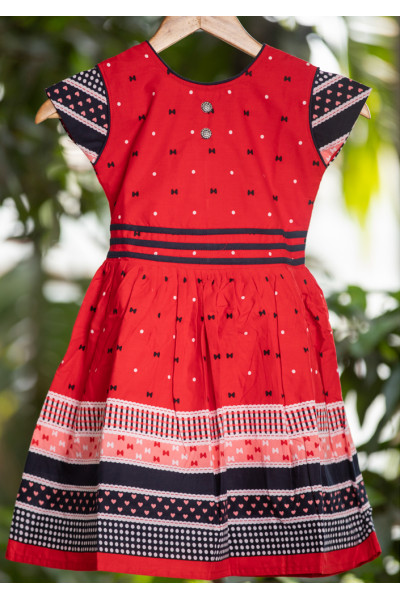 All Over Bow Printed Cotton Kids Dress (KR1191)